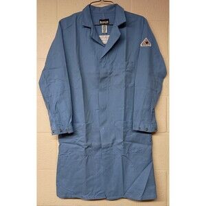 Bulwark FR Concealed Snap-Front Lab Coat Light Blue Small New